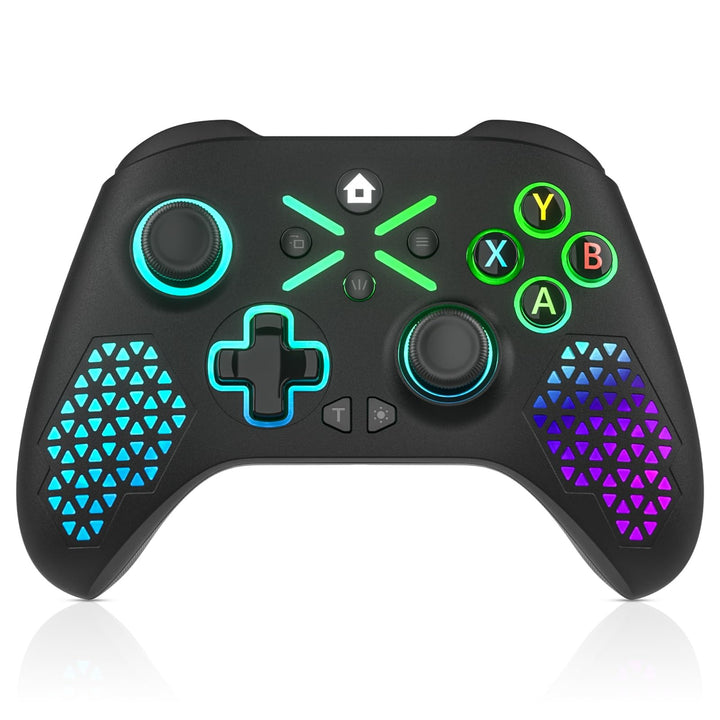 Dinosoo front view of controller showing buttons and ergonomic shape for comfortable play