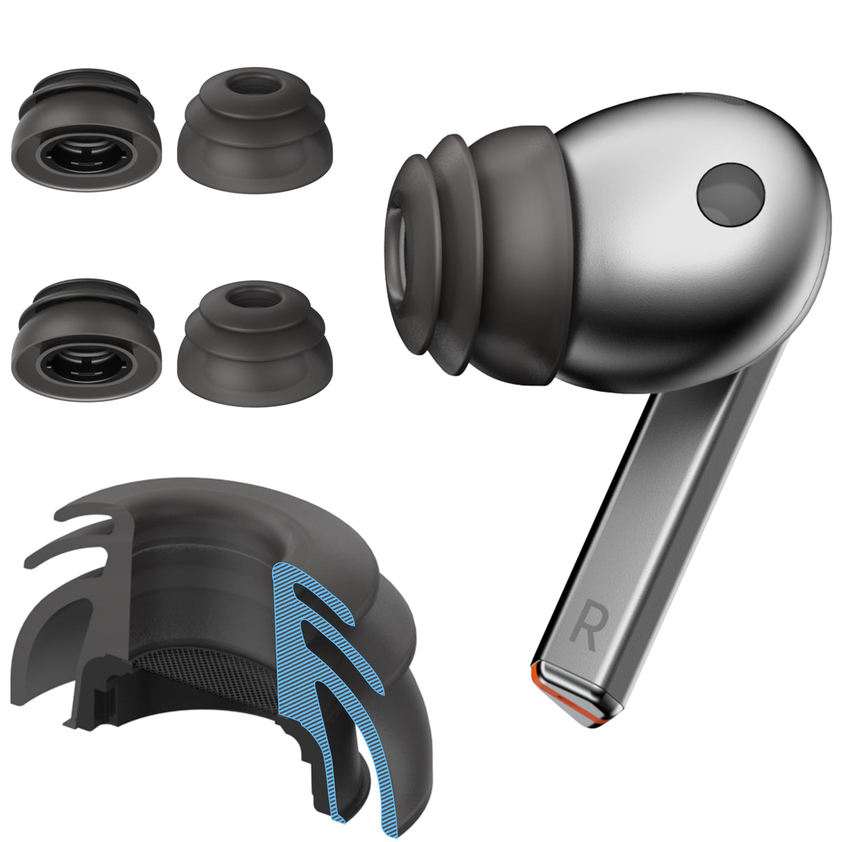 Diofit secure-fit eartips for Galaxy Buds3 Pro in large size improve workout stability.