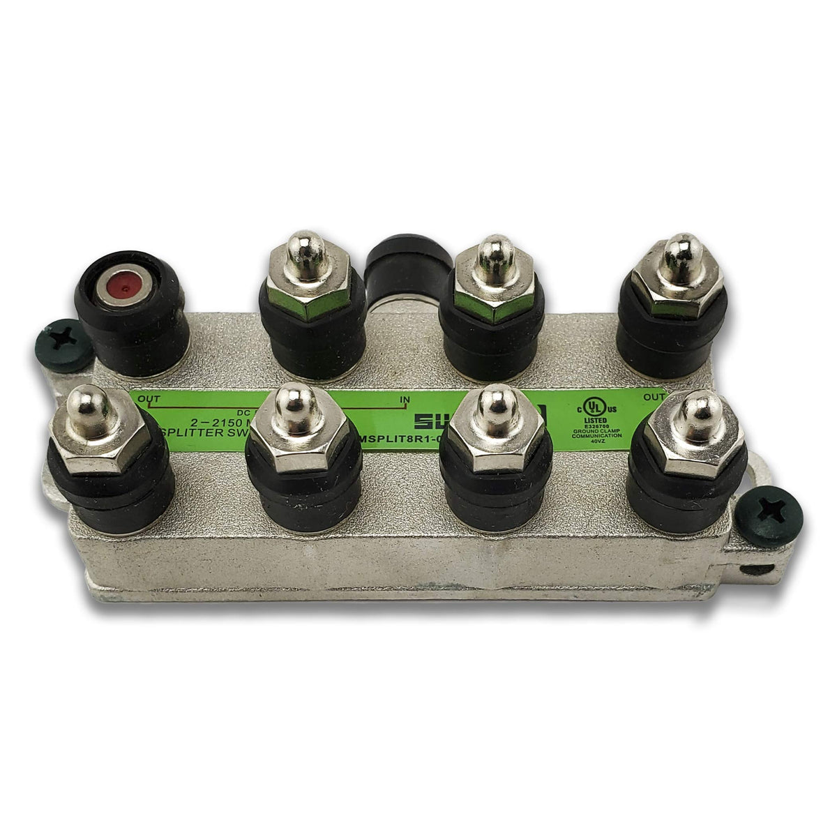 Directv SWM 8-way splitter back shows power-passing port and connections.