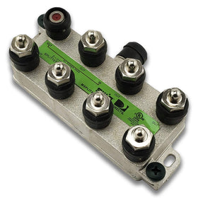Directv SWM 8-way splitter label identifies model and MRV compatibility.