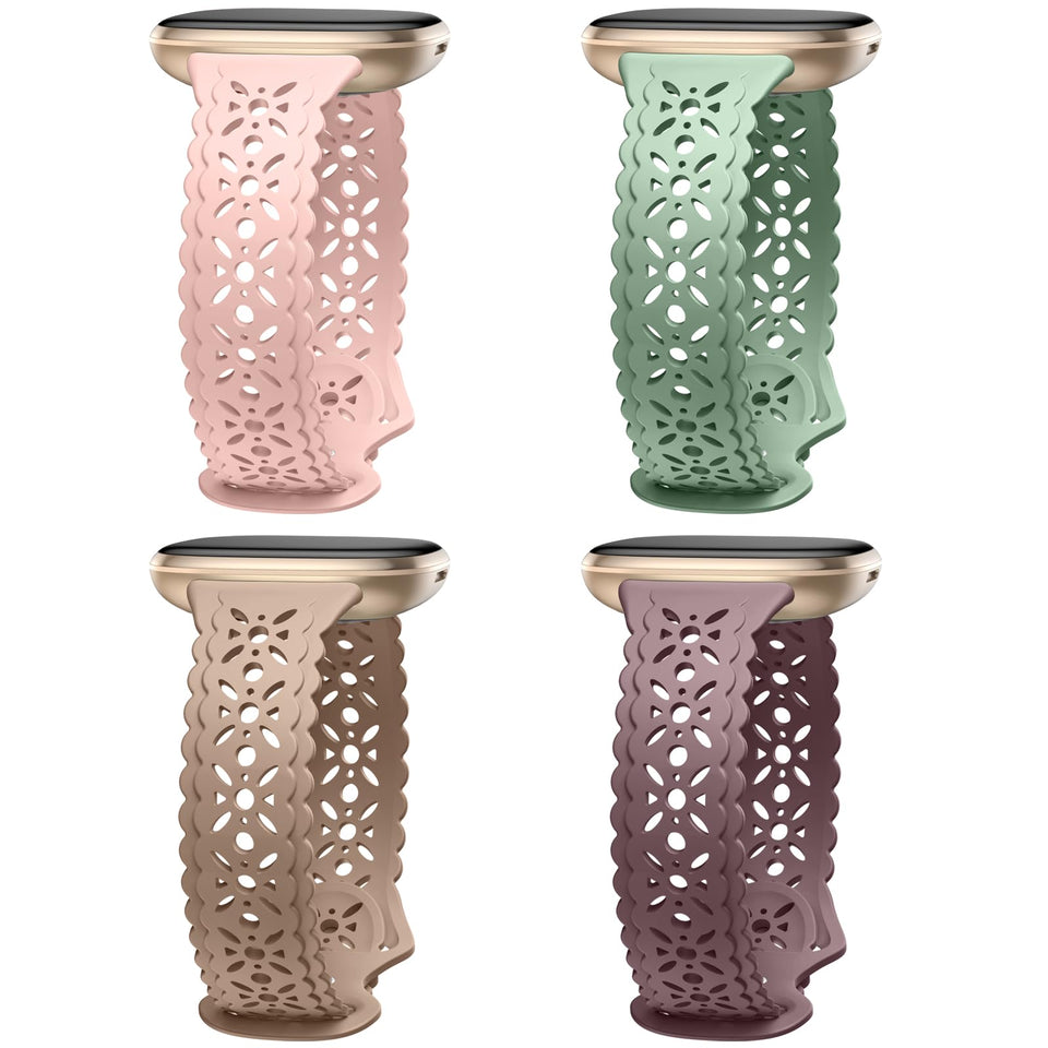 Dirrelo floral lace hollow-out band close-up showing soft silicone detail for daily comfort.