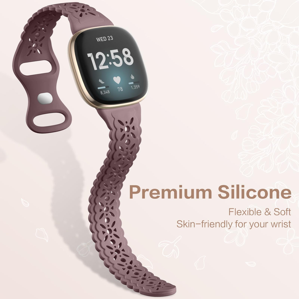Dirrelo floral hollow lace band for Versa 3 elevates feminine style