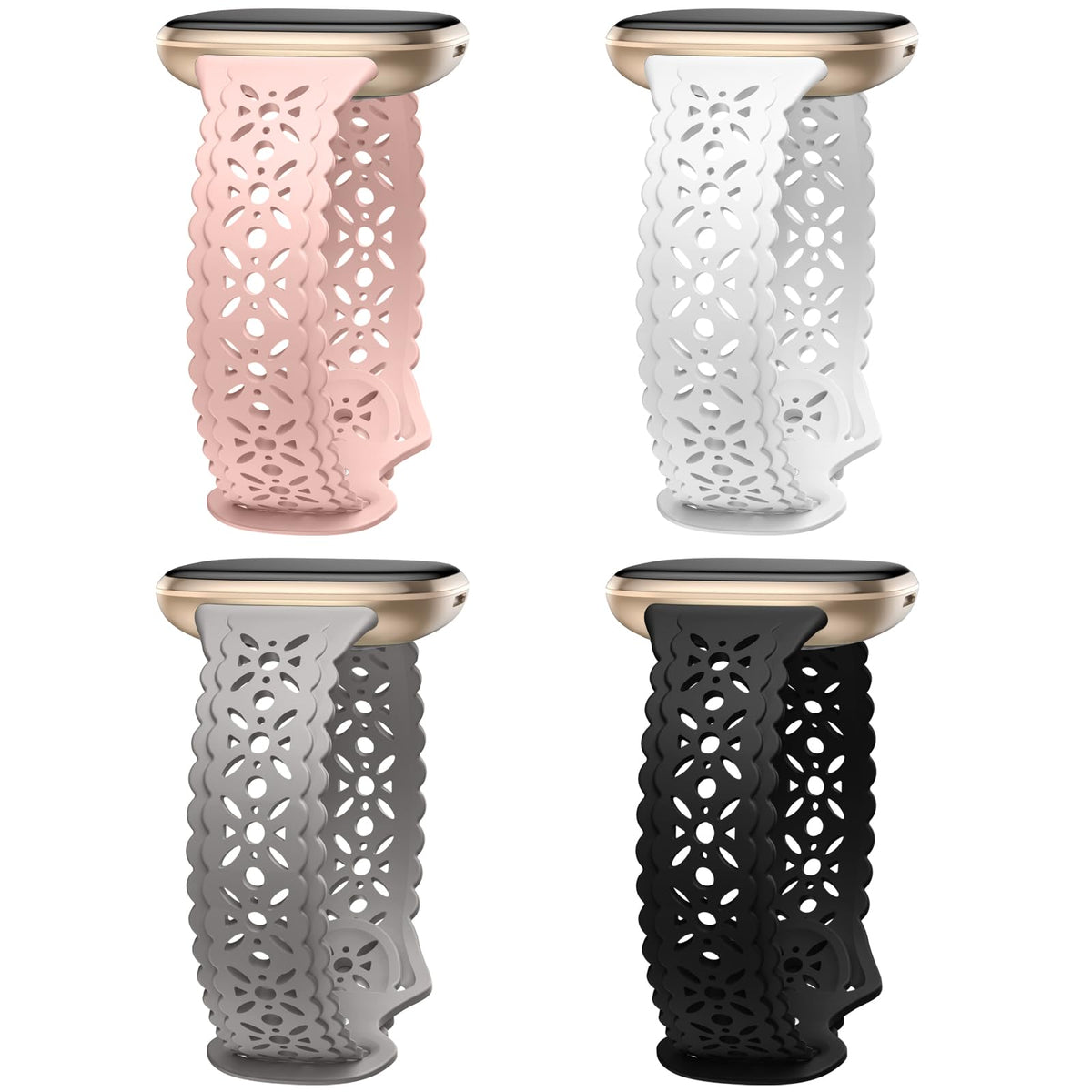 Dirrelo flower lace band closeup for Fitbit Sense with feminine style.