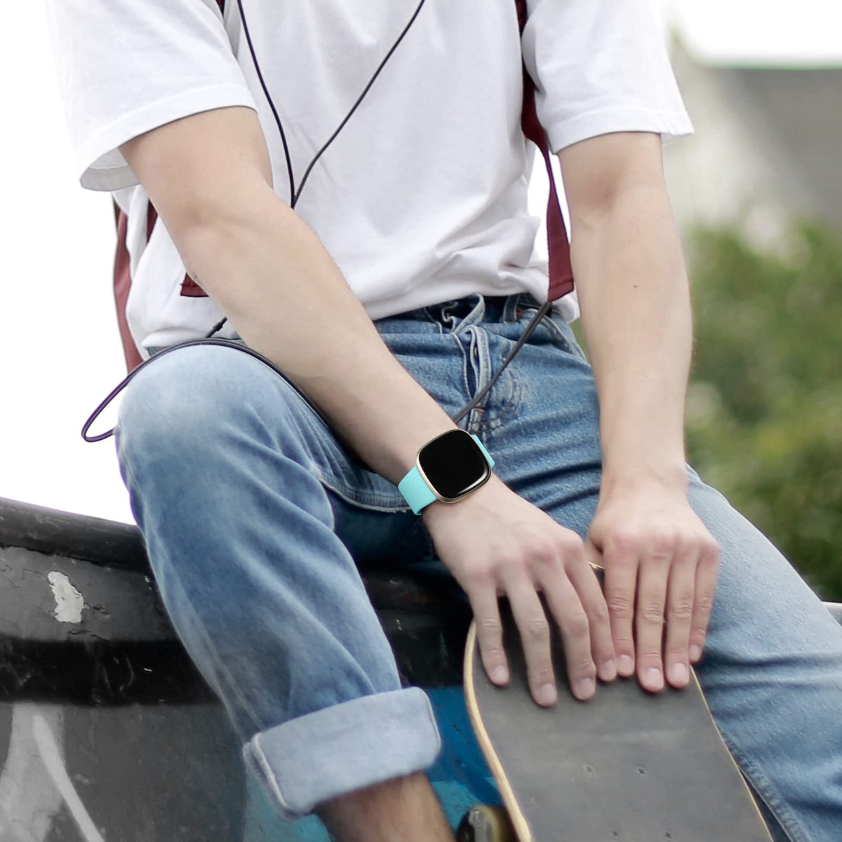 Dirrelo band installed on Fitbit Sense showing snug lock and clean look