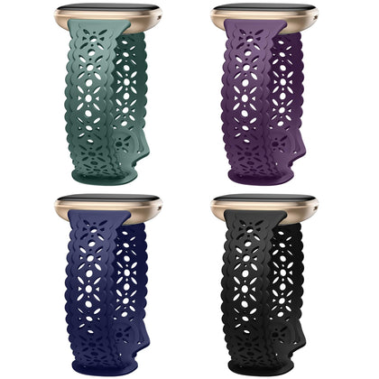 Dirrelo lace silicone band on Versa 3 with floral hollow-out design for chic style.