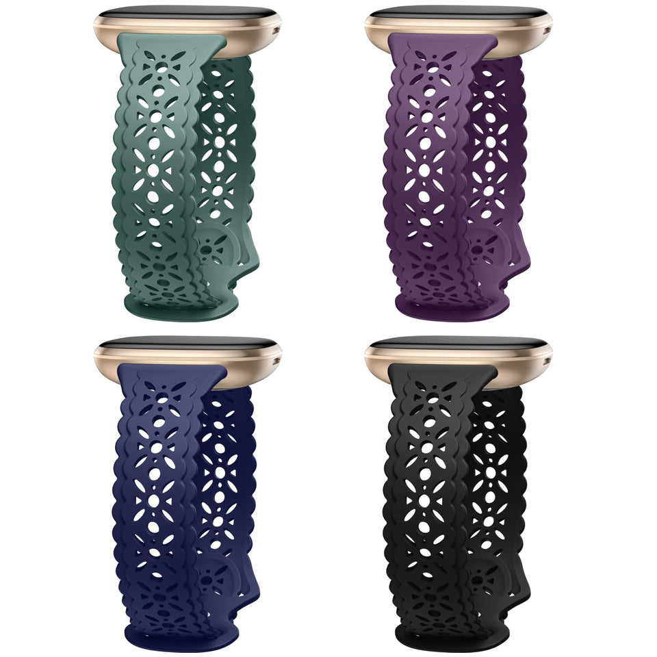 Dirrelo lace silicone band on Versa 3 with floral hollow-out design for chic style.