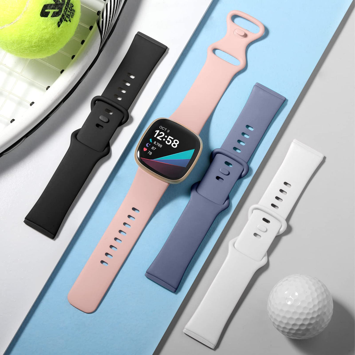 Dirrelo Versa 3 Sense White band offers lightweight waterproof wear.