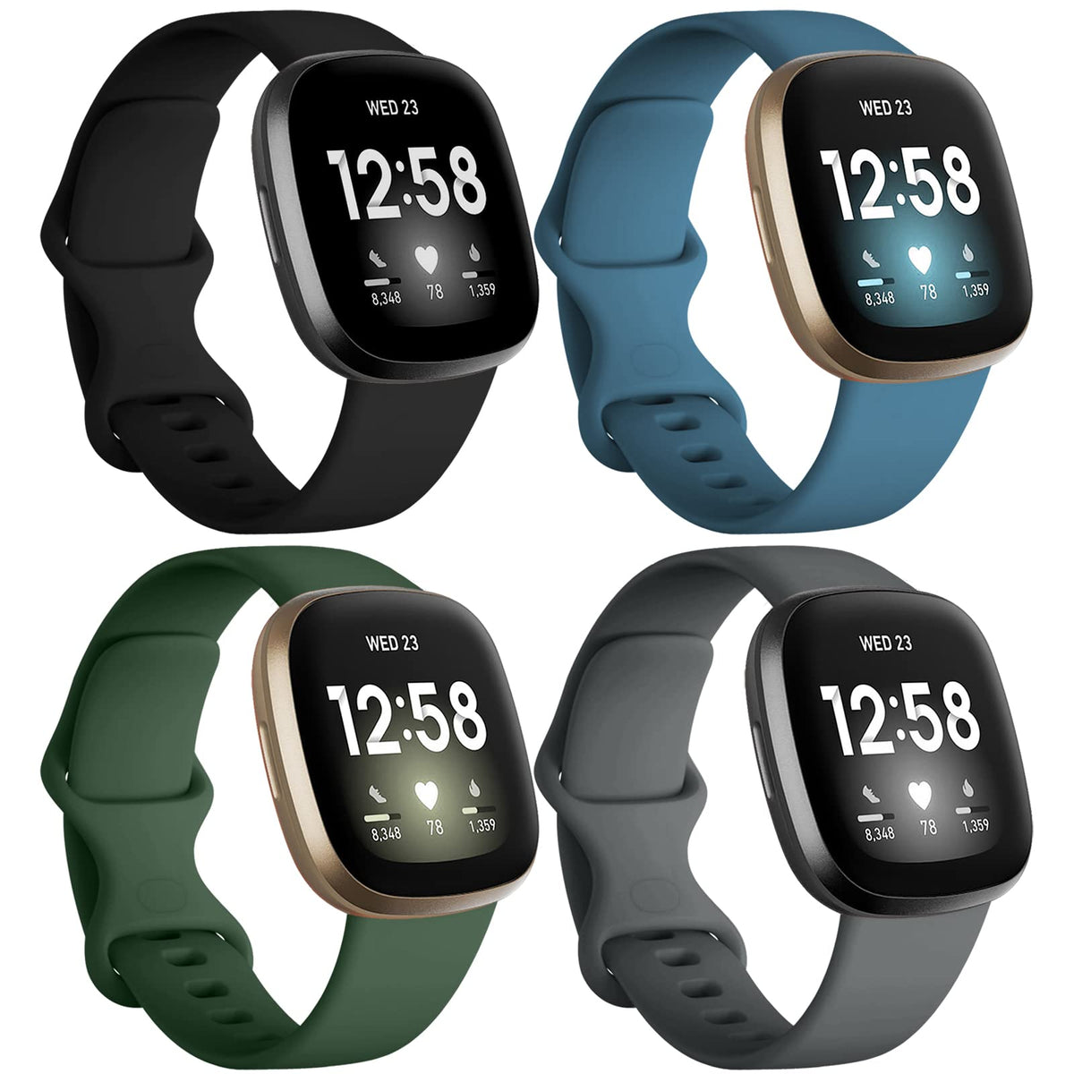 Dirrelo Versa 3 Sense black band close-up with secure TPU buckle for easy wear.