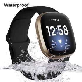 Dirrelo Versa 3 Sense dark grey band close-up, breathable soft TPU for workouts.