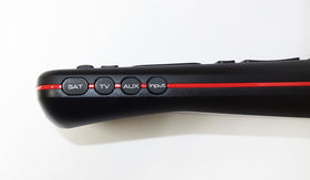 DISH Network remote 52.0 back view shows Remote Finder button in action.