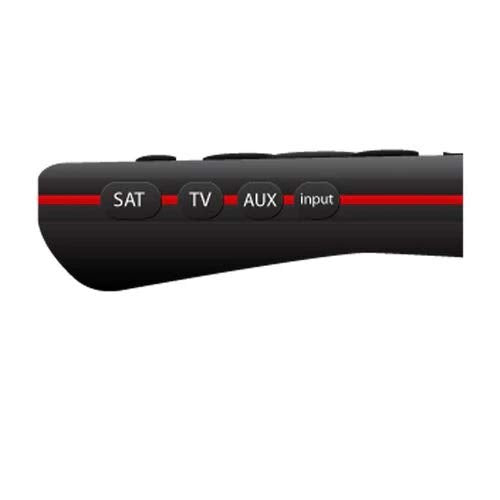 Dish remote held in hand across couch illustrating voice control and range benefit