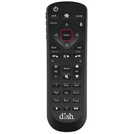 DISH Wally 54.0 Voice Remote shown for hands-free search and quick TV control.