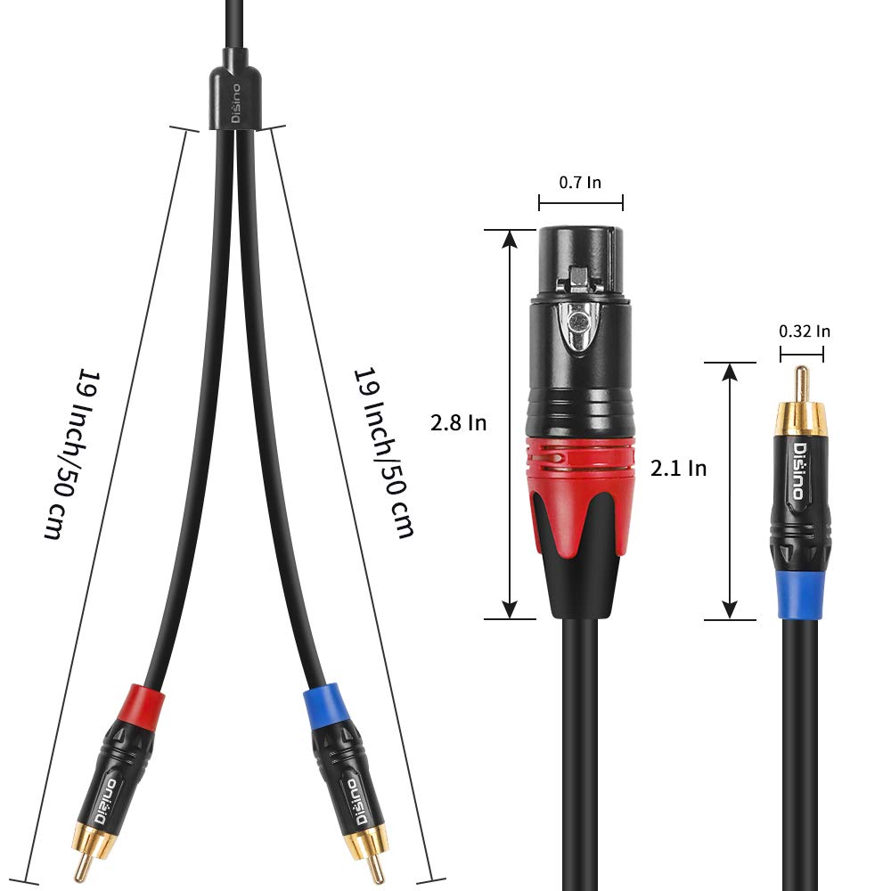Disino dual-rca male plugs with 24K gold plating for low interference.