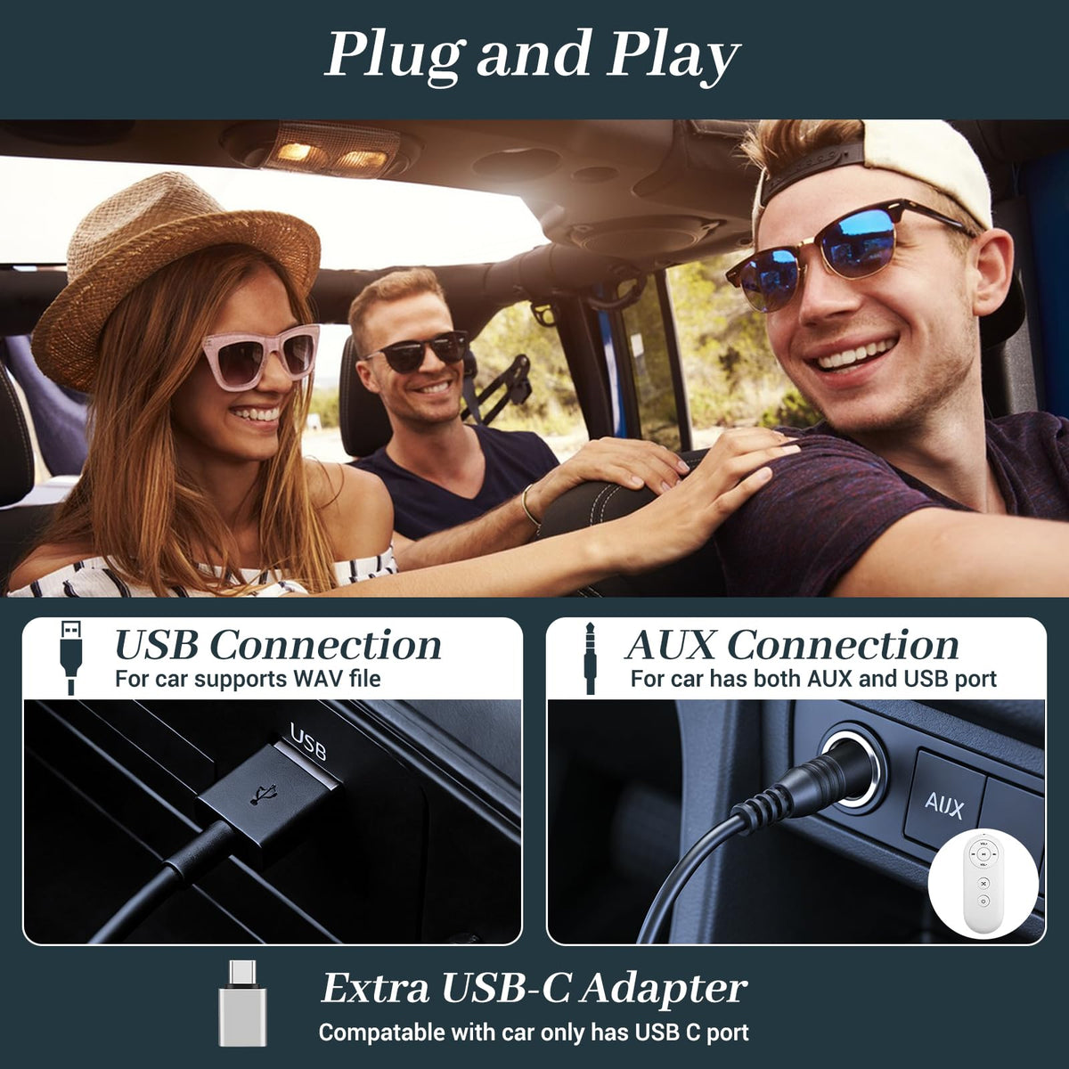 Dislind AUX cable setup delivers high-fidelity sound from external CD playback.