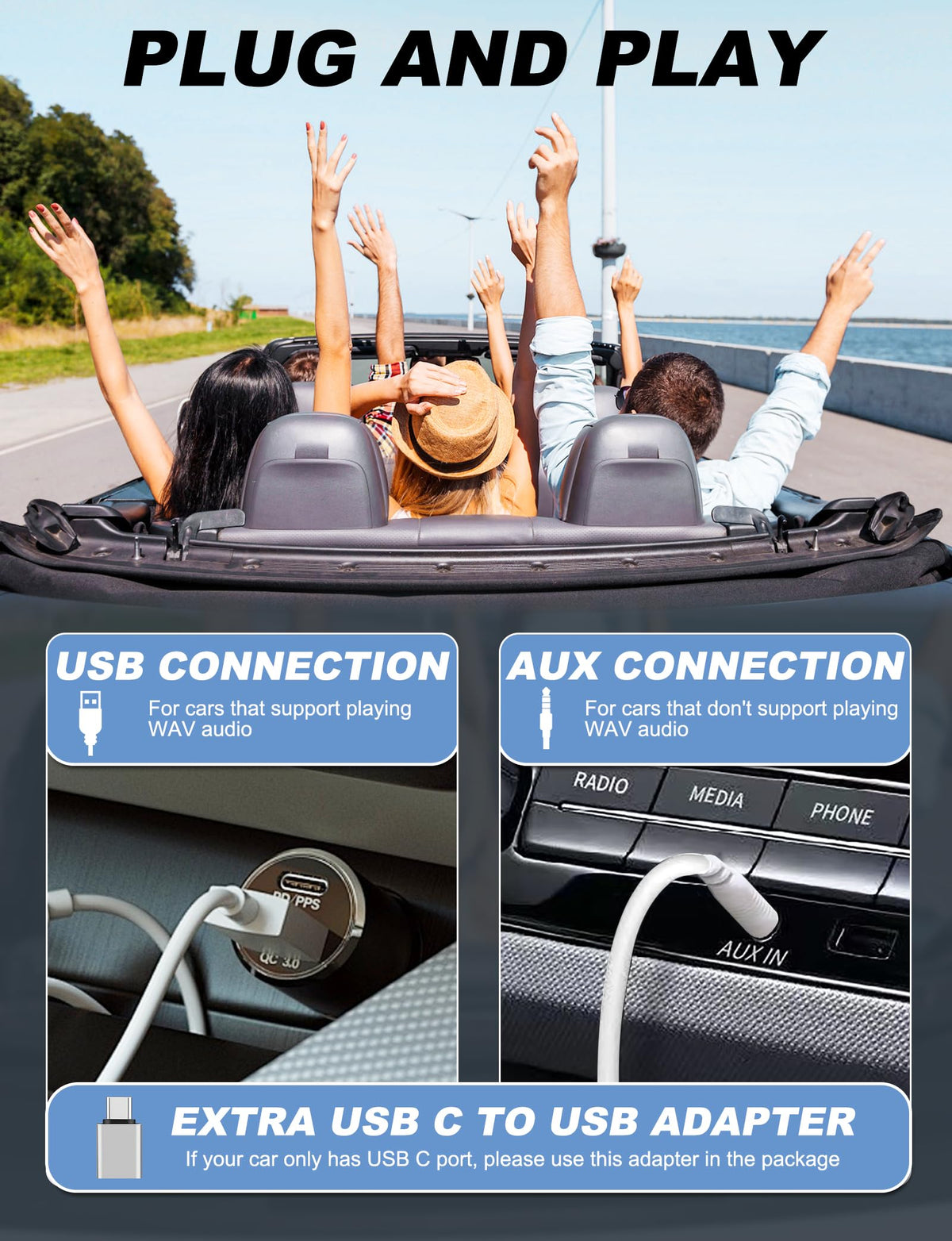 Dislind external CD player USB extension cable for flexible in-car placement