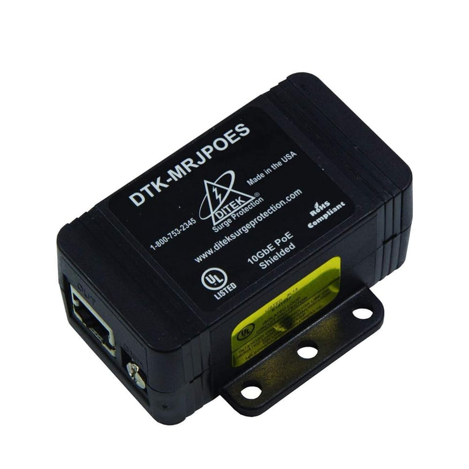 Ditek DTK-MRJPOE front RJ45 view protecting PoE devices and preserving network uptime