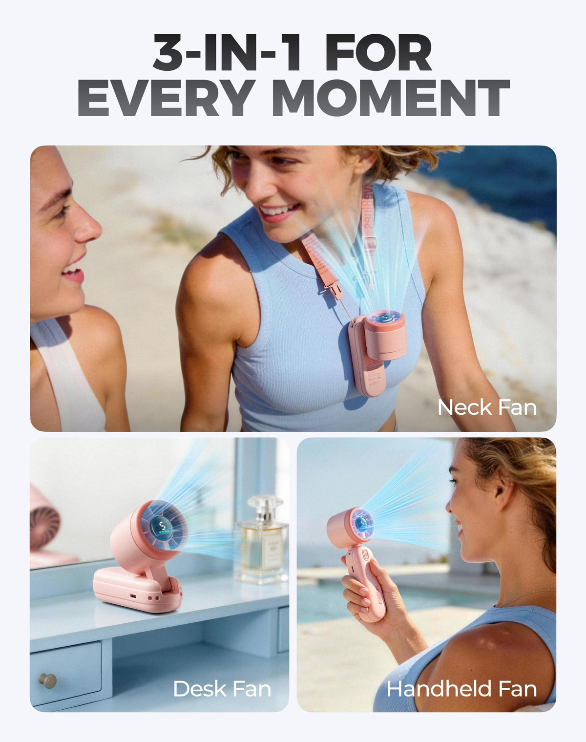 Diveblues Mini Fan 12-hour battery keeps you cool on long trips.
