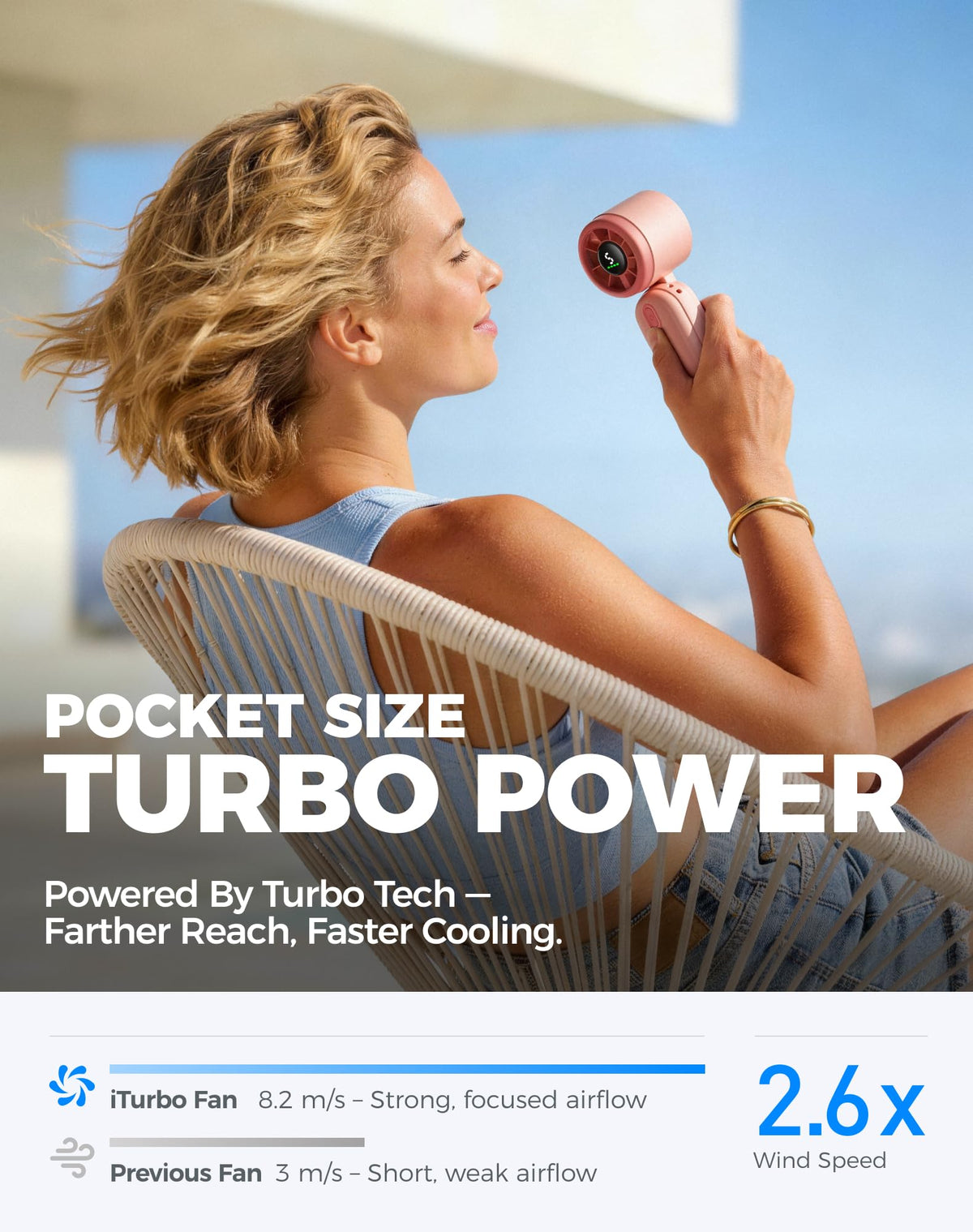 Diveblues Mini Fan three-in-one design enables handheld, neck, or desk cooling.
