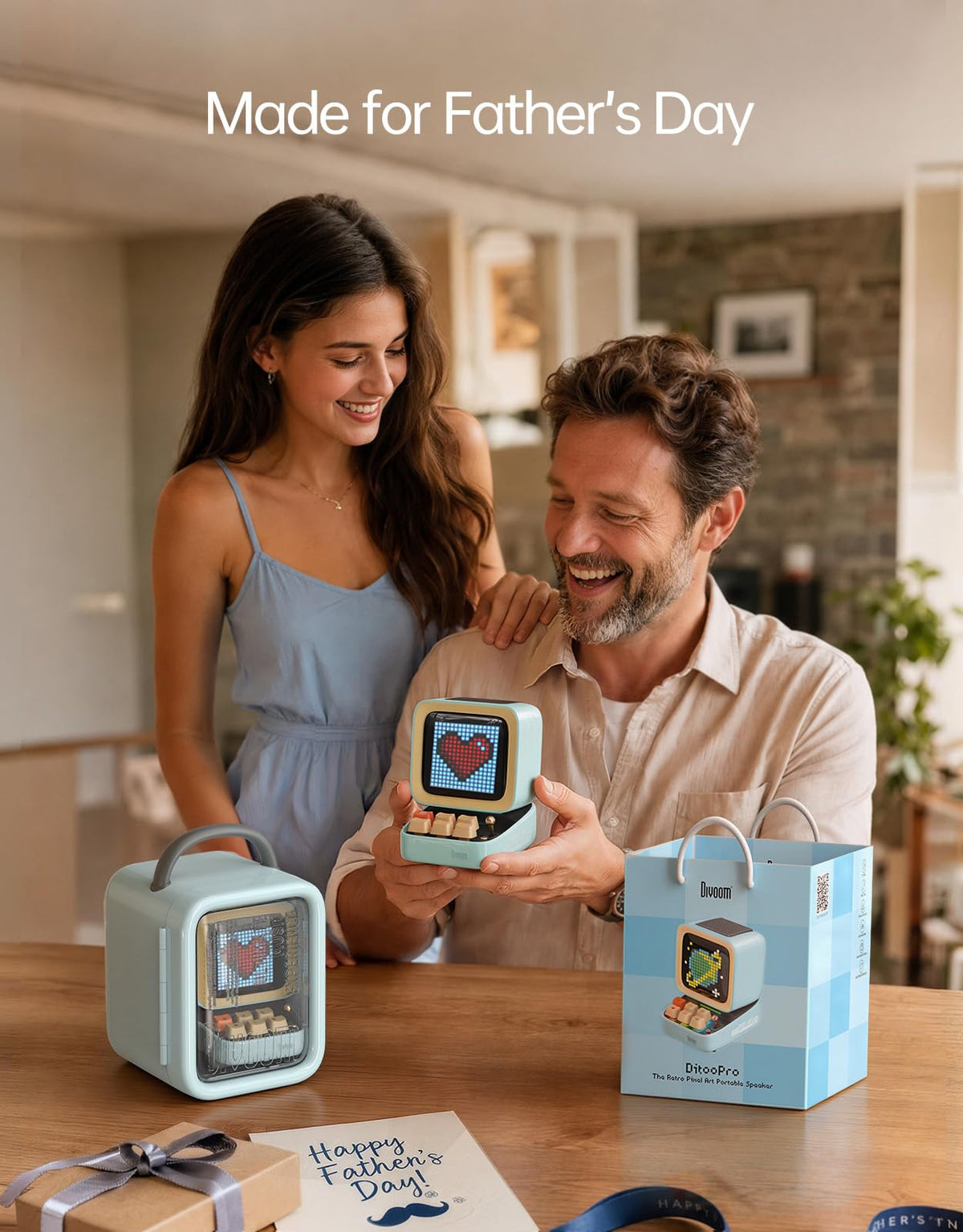 Divoom Ditoo Pro retro packaging in blue makes an appealing gift.