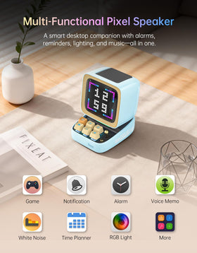 Divoom Ditoo Pro offline music via TF card with blue accents.