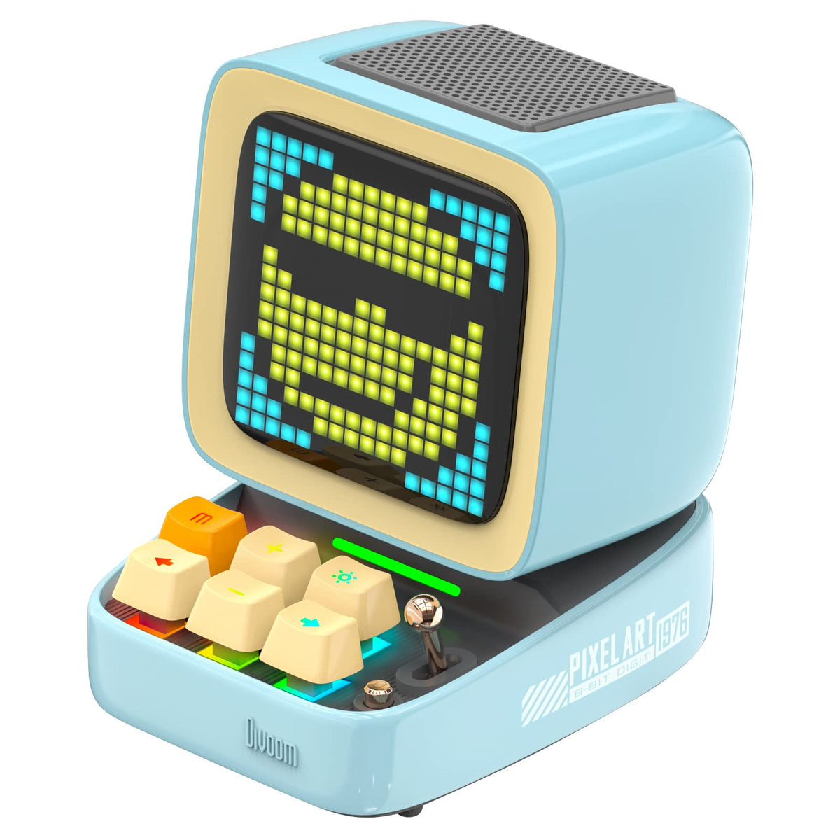 Divoom Ditoo Pro front pixel screen in blue boosts desk ambience and visual notifications.