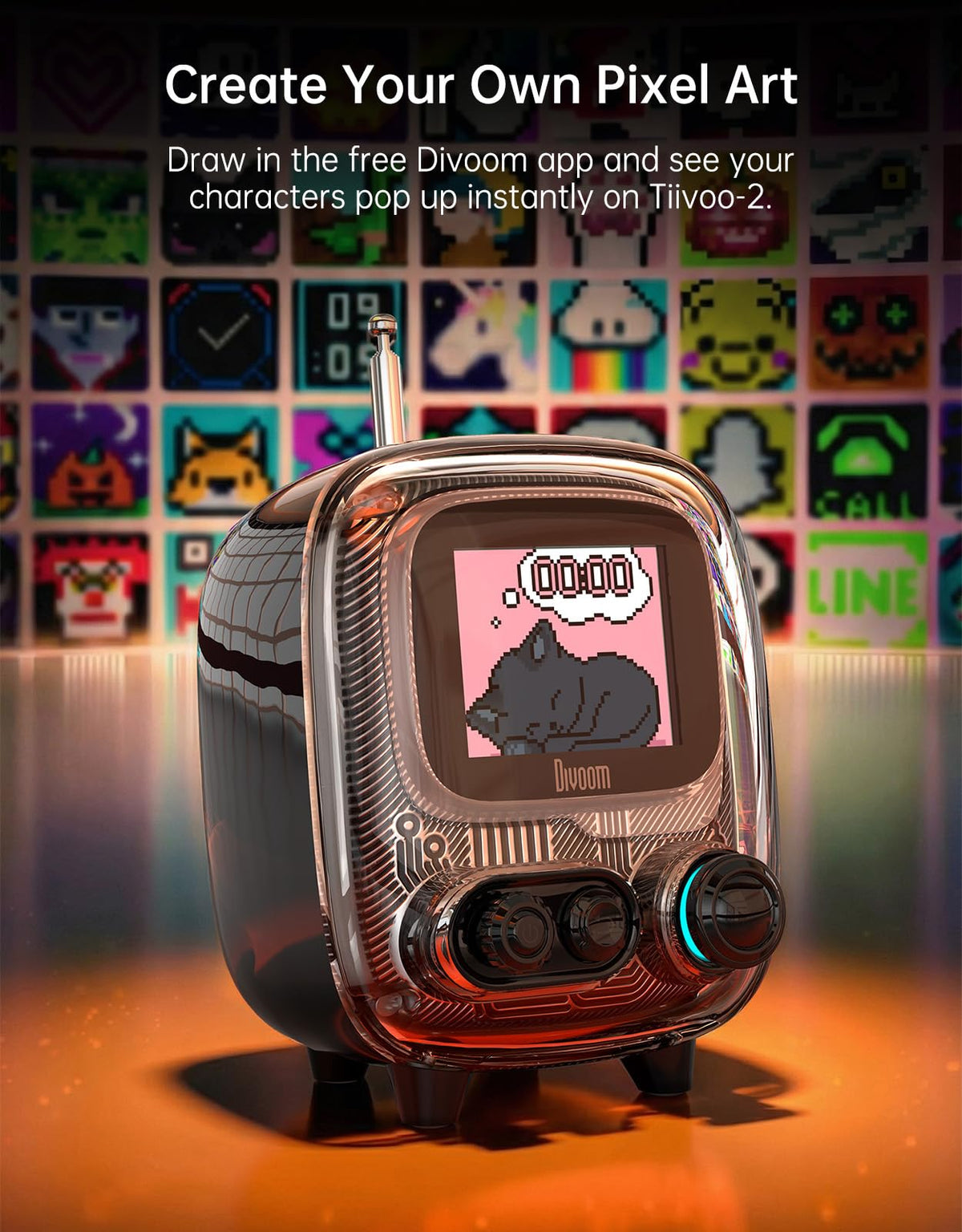 Divoom Tiivoo-2 desk decor with retro-inspired design.