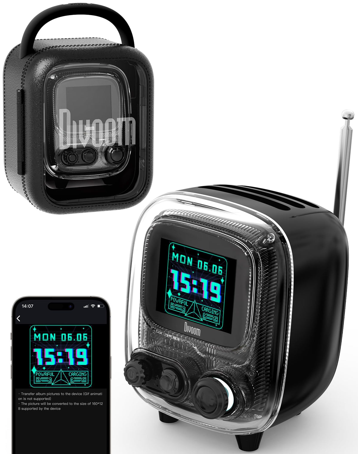 Divoom Tiivoo-2 pixel art display on compact speaker for lively desk decor.