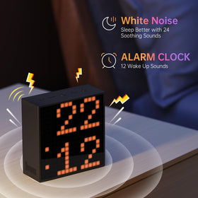 Divoom TimeBox Evo pixel screen close-up, crisp RGB detail for animations