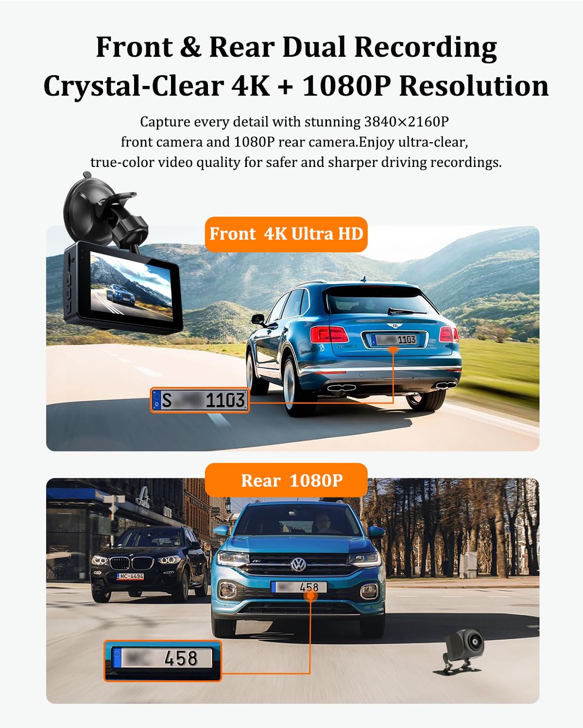DIWEISHI dash cam mounted low on windshield for unobstructed driving view