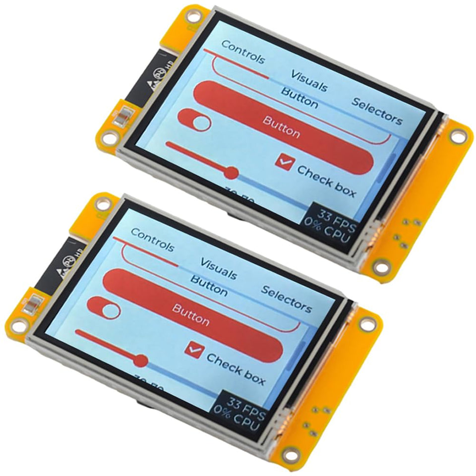 DIYmalls ESP32 2.8-inch yellow display front view with resistive touch for quick control.