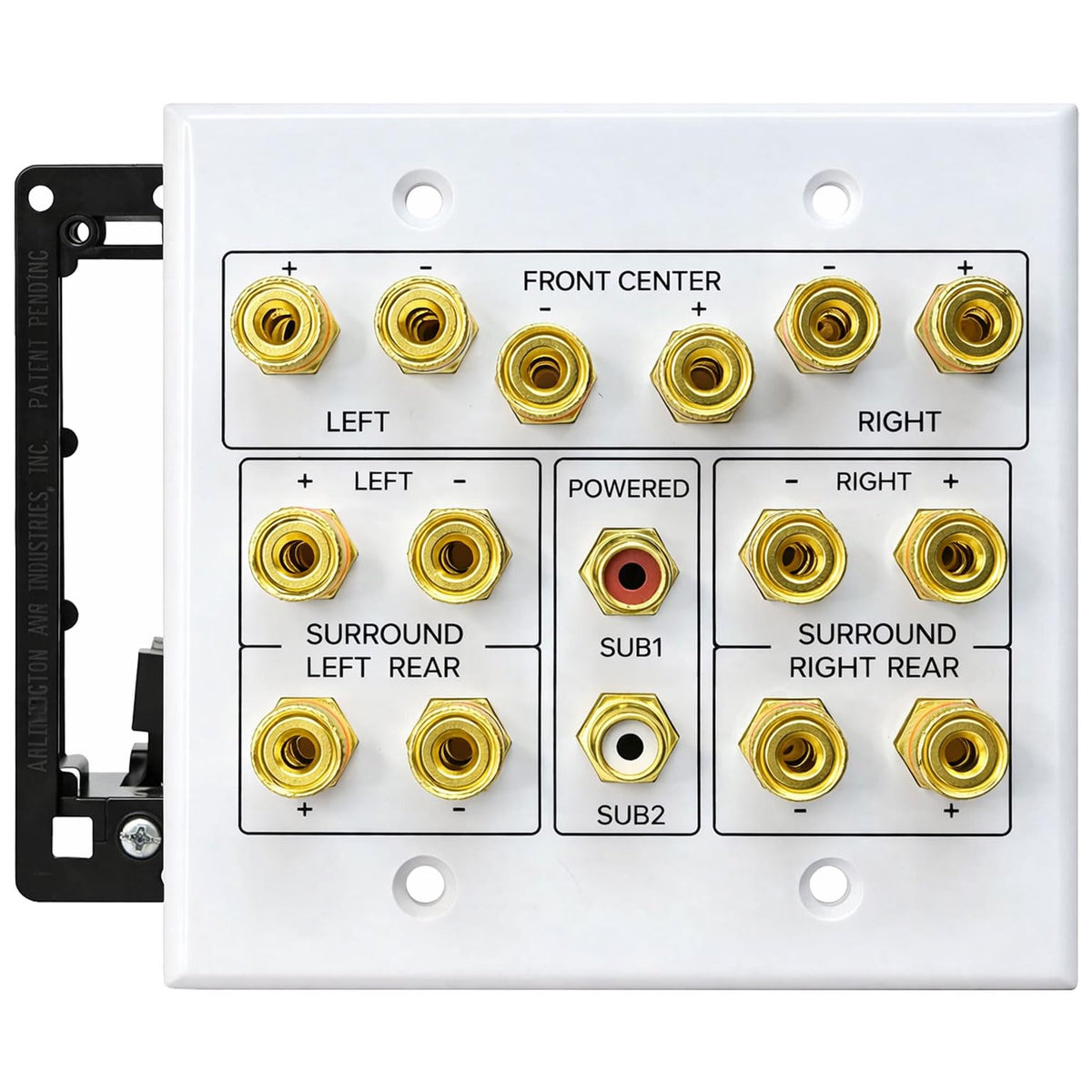 DIYTECH front view of the 7.2 speaker wall plate showing connectors and clean finish