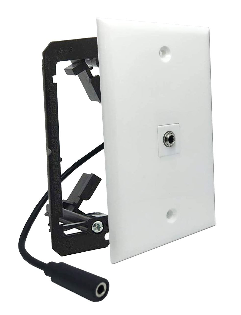 DIYTECH wall plate front view showing neat mounted 3.5mm jack and clean finish, improving room appearance