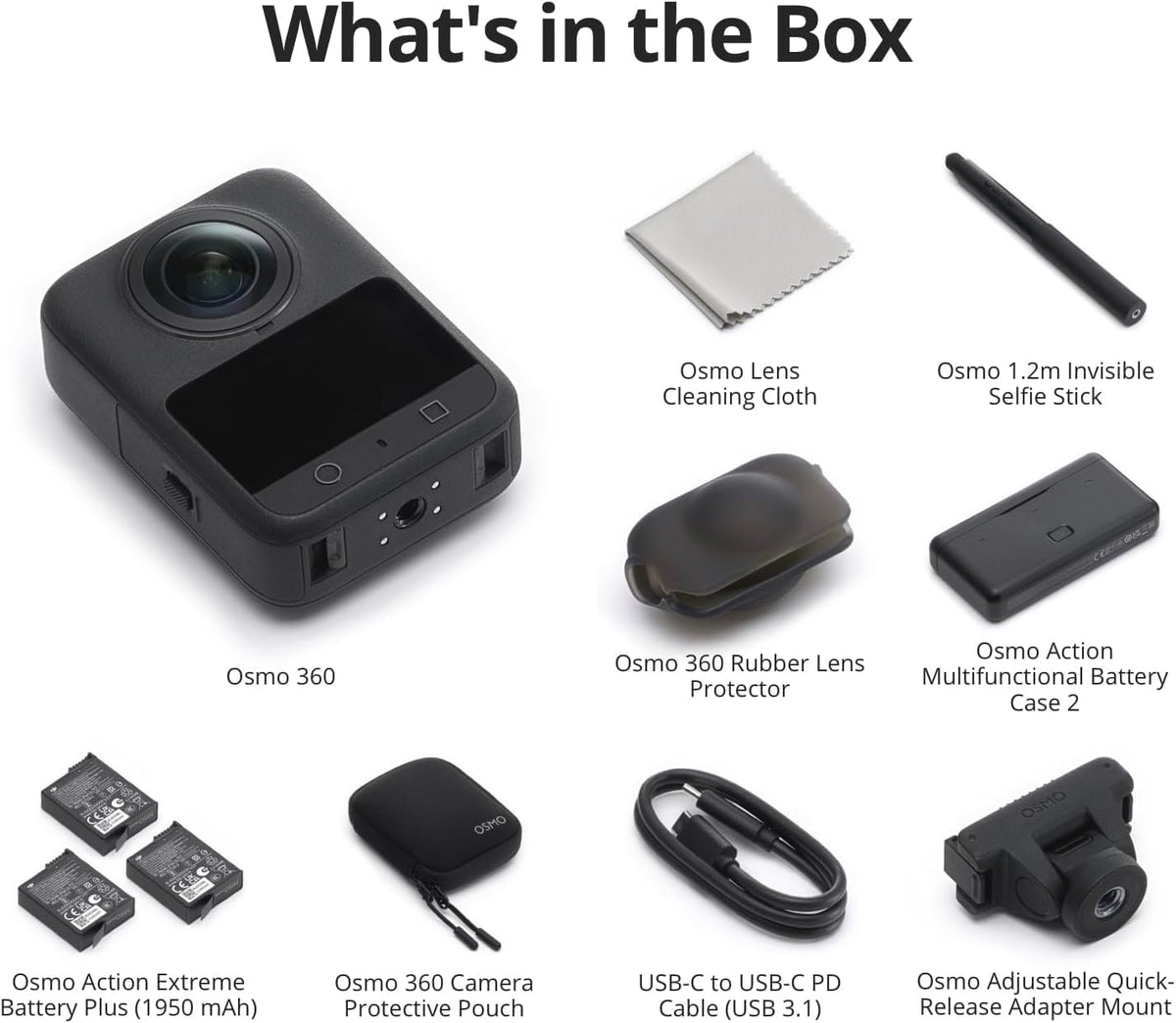 DJI Osmo 360 Adventure Combo accessories kit for versatile setups