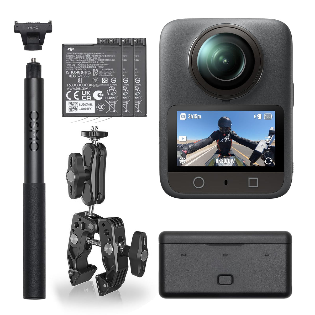 DJI Osmo 360 on handlebar mount for immersive riding footage