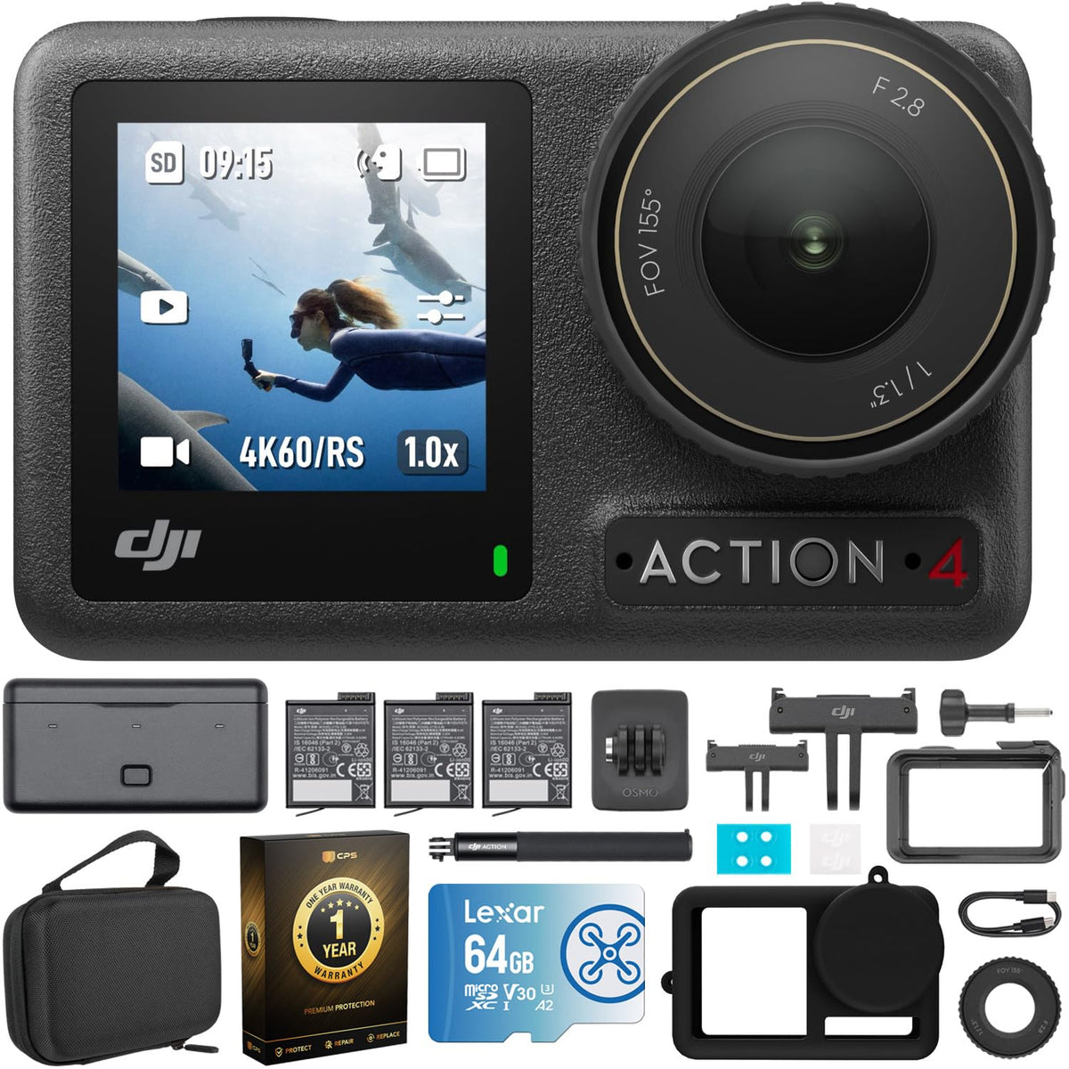 DJI Osmo Action 4 adventure bundle shown with protective case for on-the-go filming.