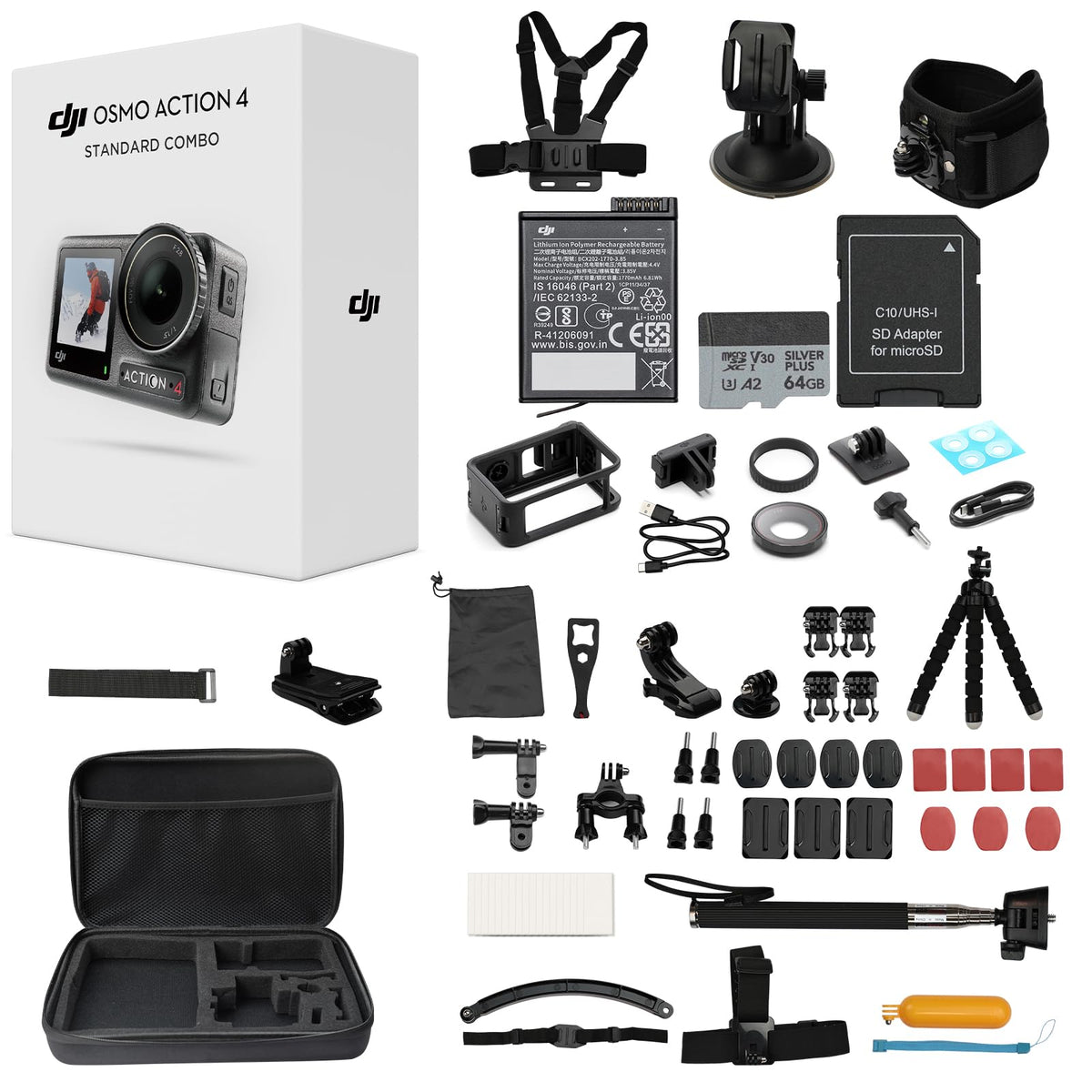 DJI Osmo Action 4 standard combo with 64GB card for quick on-the-go filming