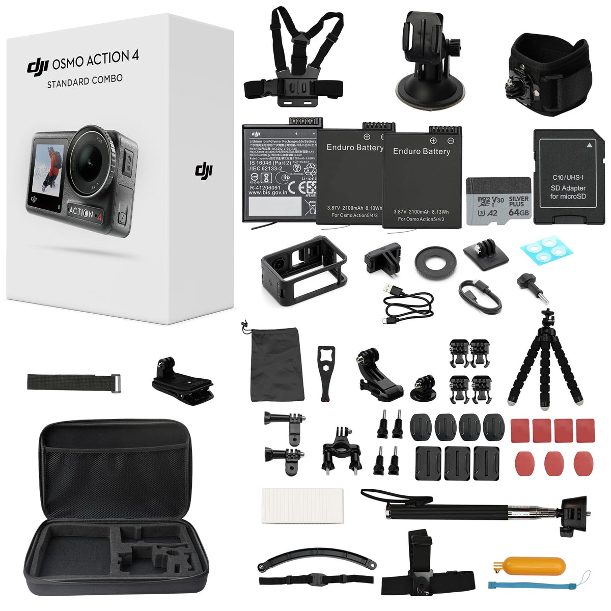 DJI Osmo Action 4 standard combo kit for versatile outdoor filming.