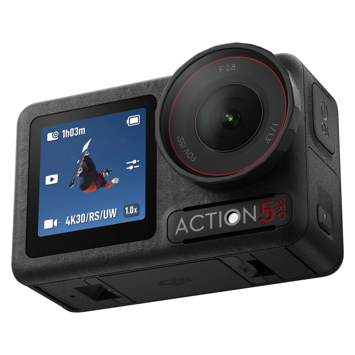 DJI Osmo Action 5 Pro front view, compact action camera ready for on‑the‑go shoots