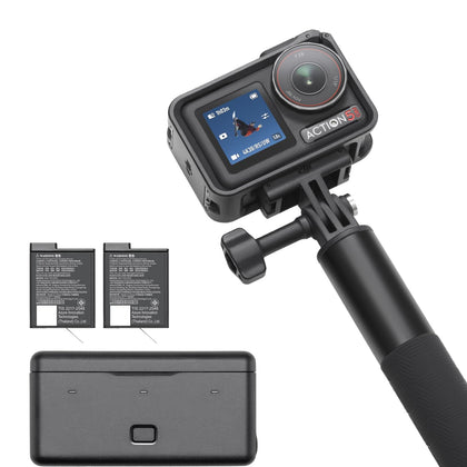 DJI Osmo Action 5 Pro front view, compact rugged design for adventure recording.