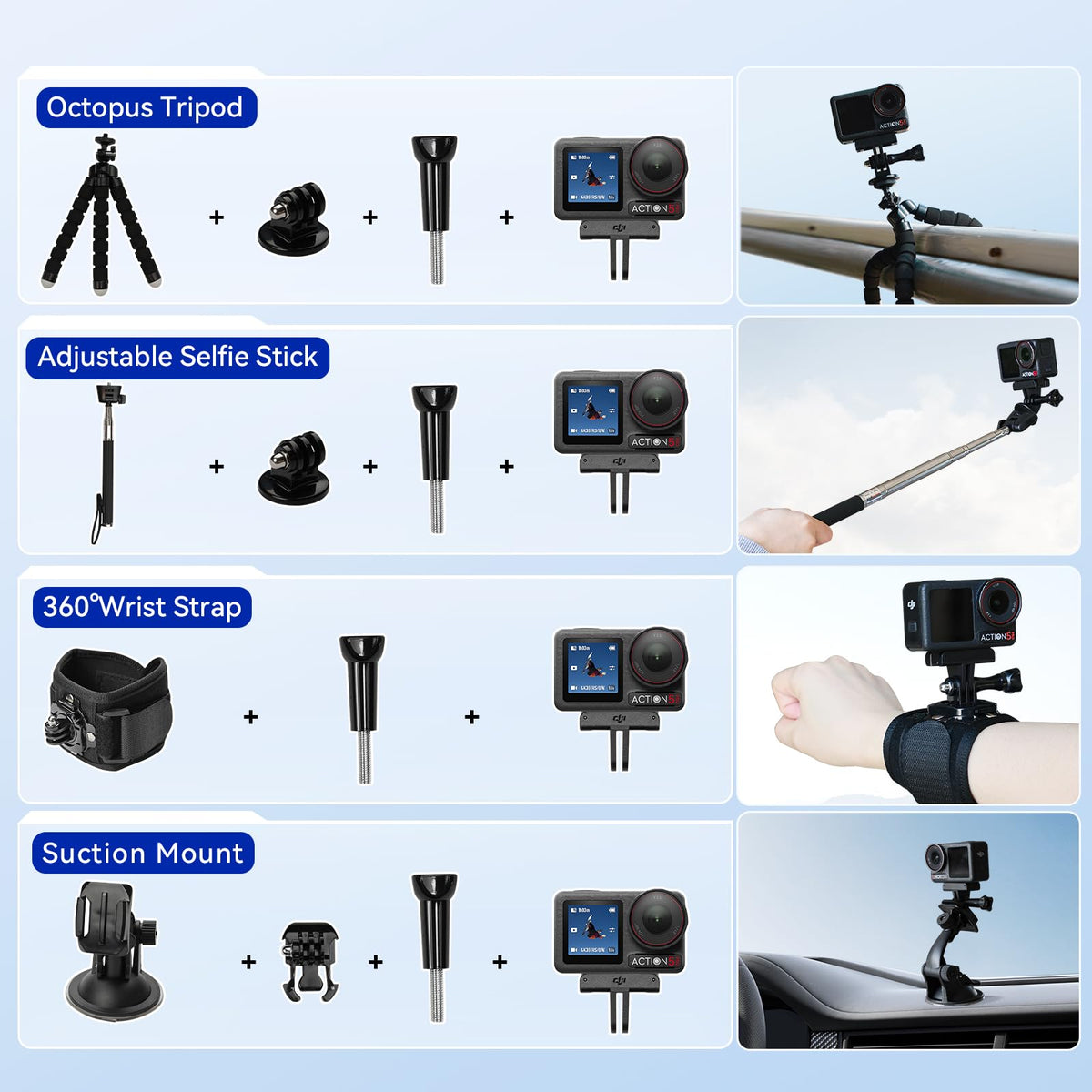 DJI Osmo Action 5 Pro side view highlighting slim body and mounting flexibility.