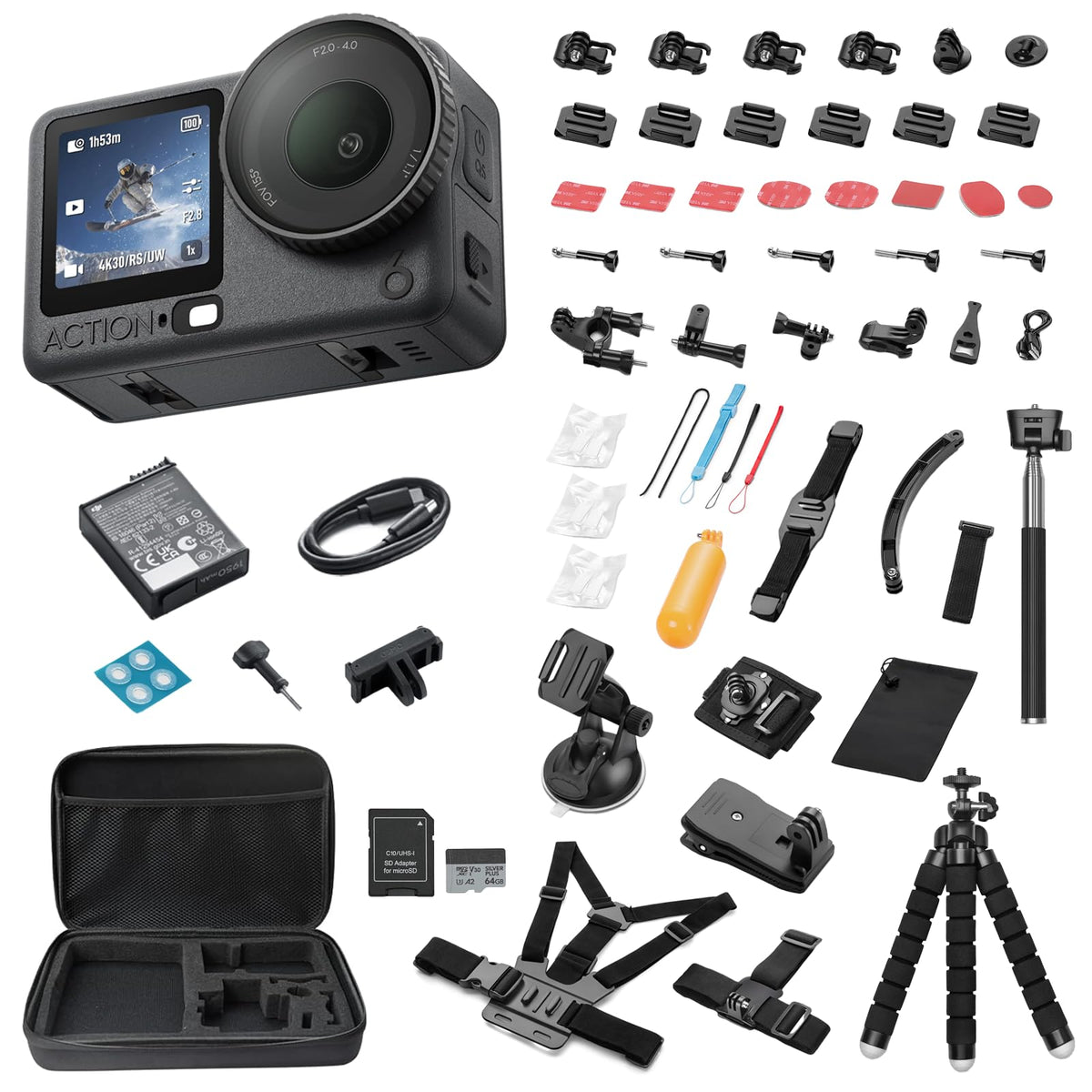 DJI Osmo Action 6 with Essential Combo showcasing bundled kit and accessories for creators on the go