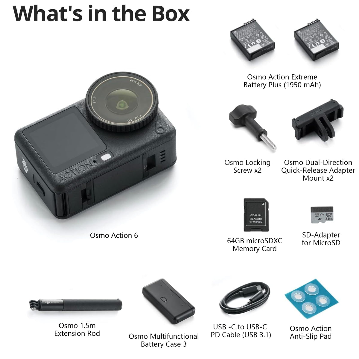 DJI Osmo Action 6 extension rod and batteries for extended shoots