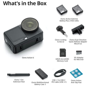 DJI Osmo Action 6 extension rod and batteries for extended shoots