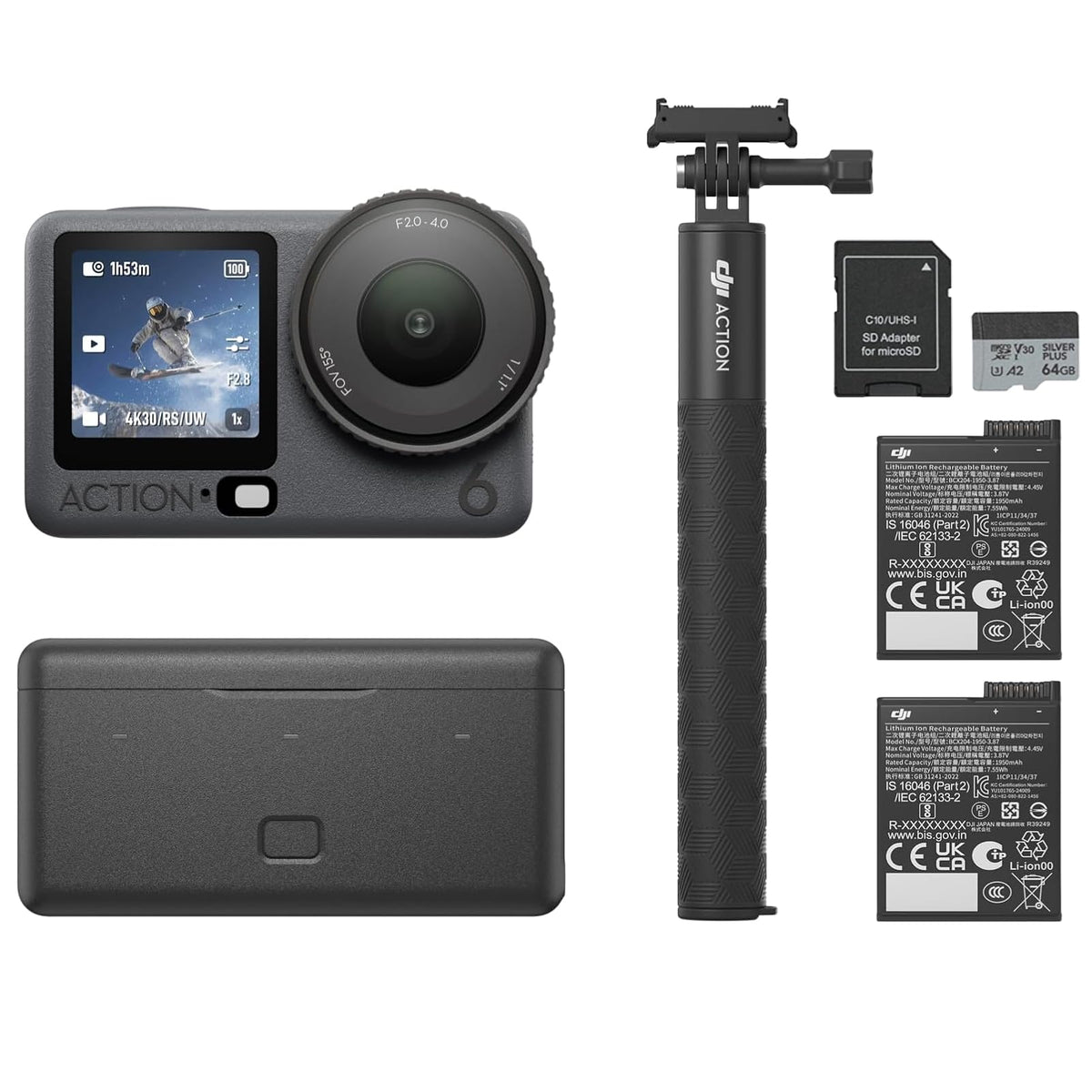 DJI Osmo Action 6 front view, compact action camera ready for vlogs