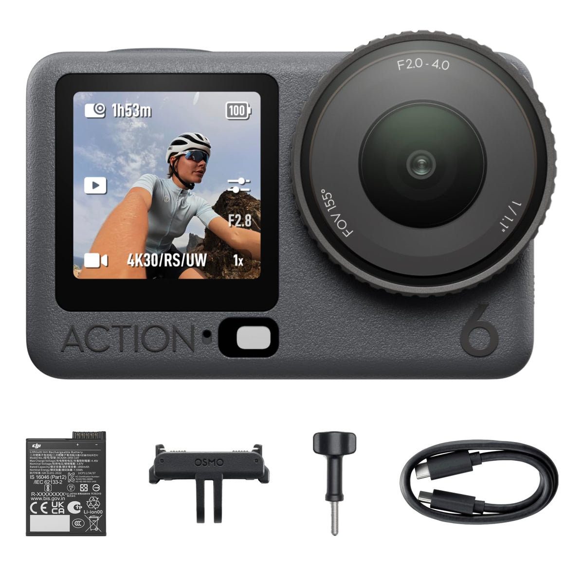 DJI Osmo Action 6 front view highlights compact design for on-the-go vlogging.