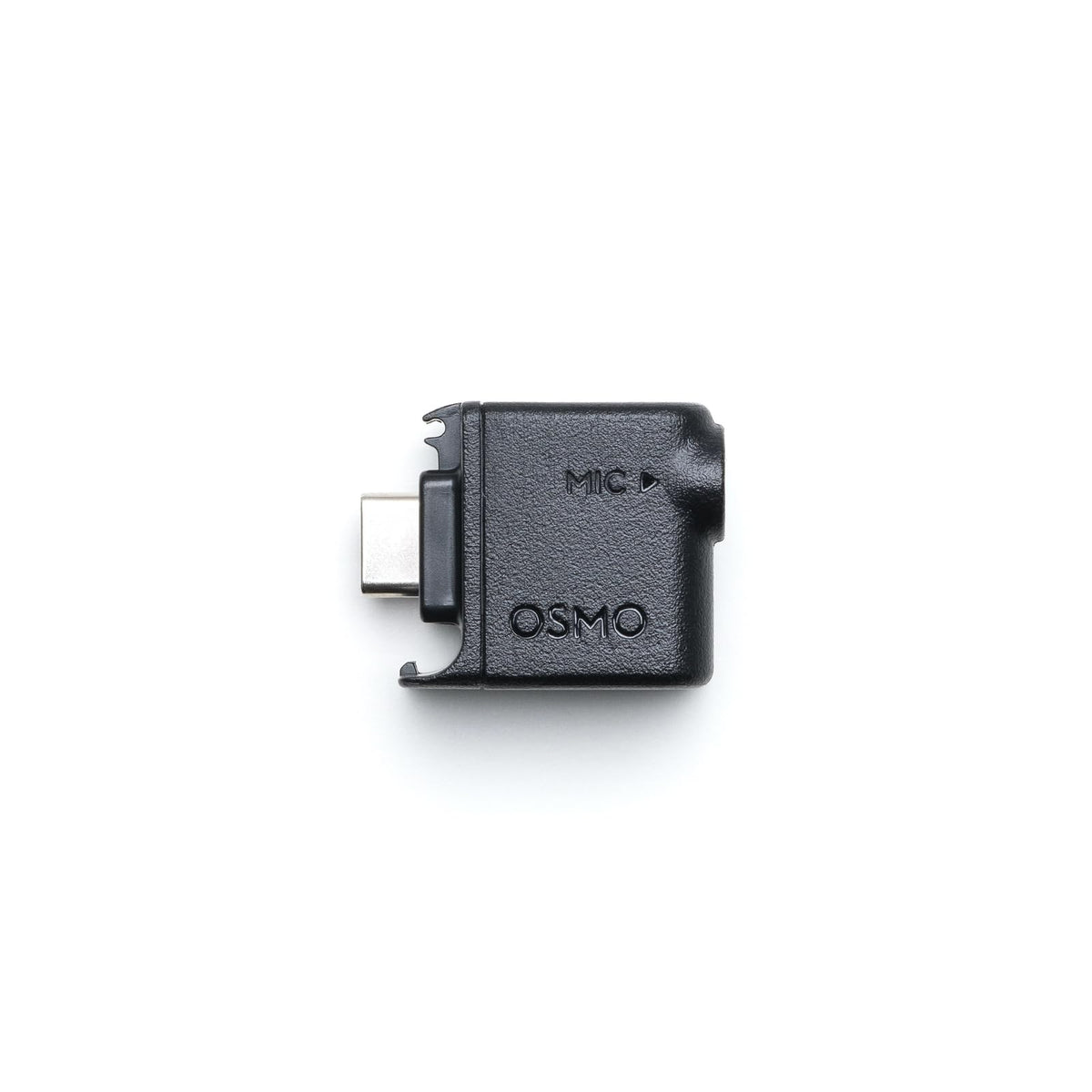 DJI Osmo Audio Adapter attached for stable 3.5mm mic input on the move