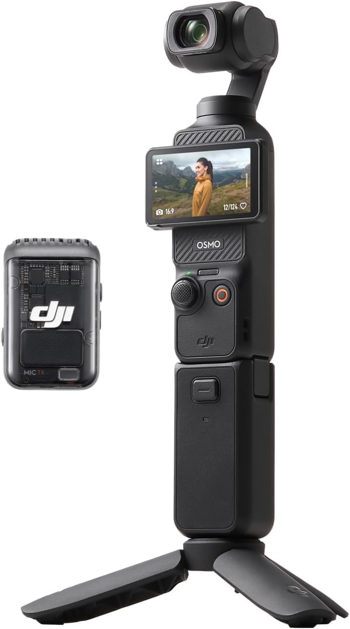 DJI Osmo Pocket 3 front view for on-the-go filming with smooth stabilization.