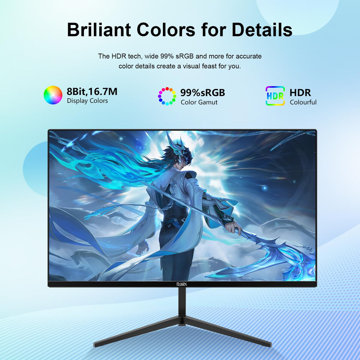 DJiEX 24in monitor side profile highlights slim bezels for compact desk setups.