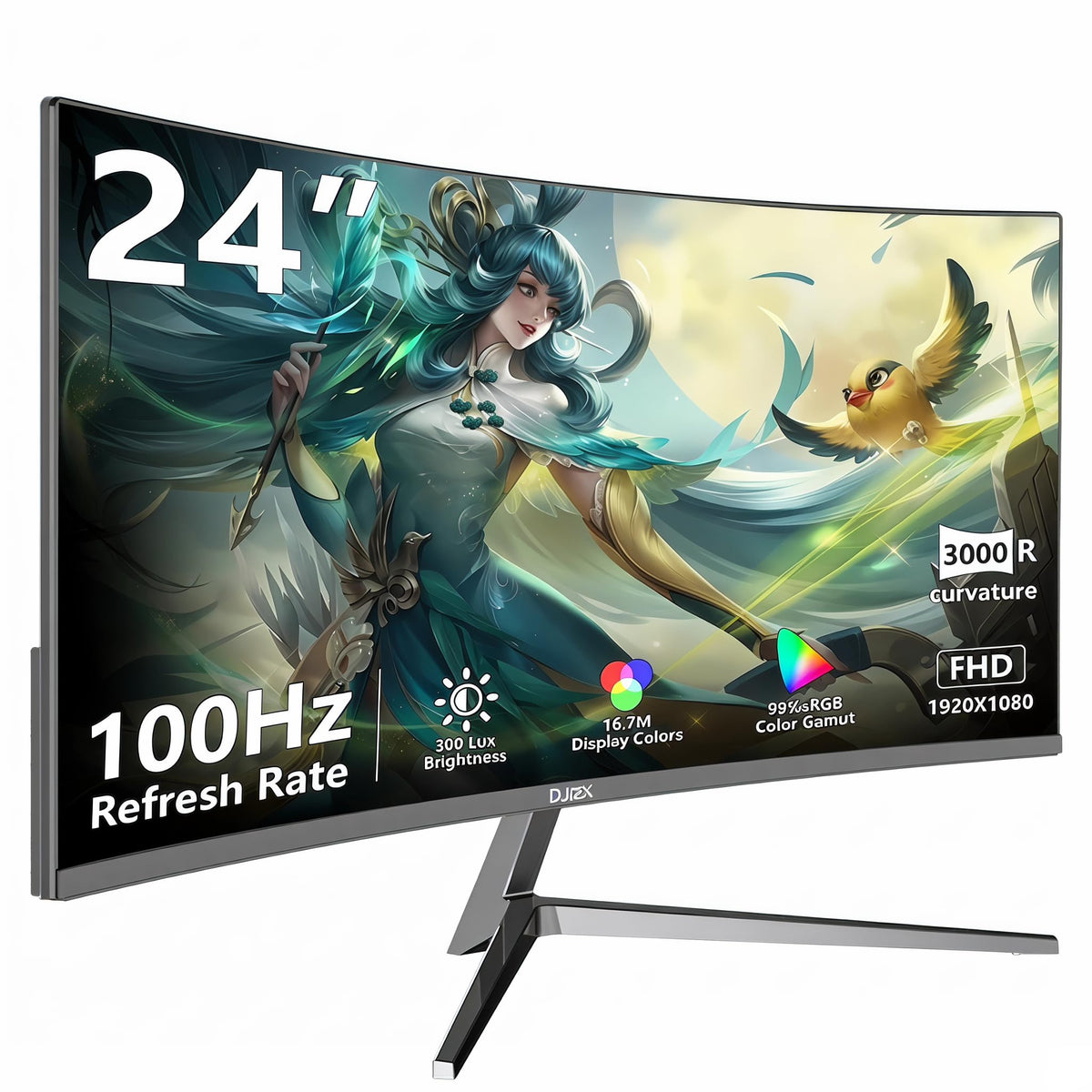DJiEX 24-inch curved monitor front view for immersive work and gaming