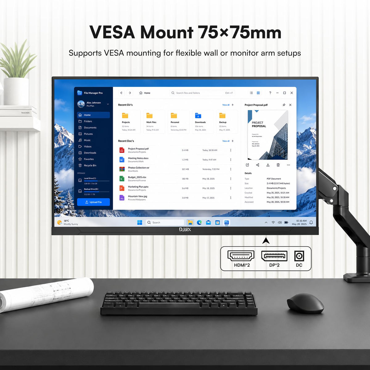 DJiEX 4K monitor wall mount compatibility for space saving setup